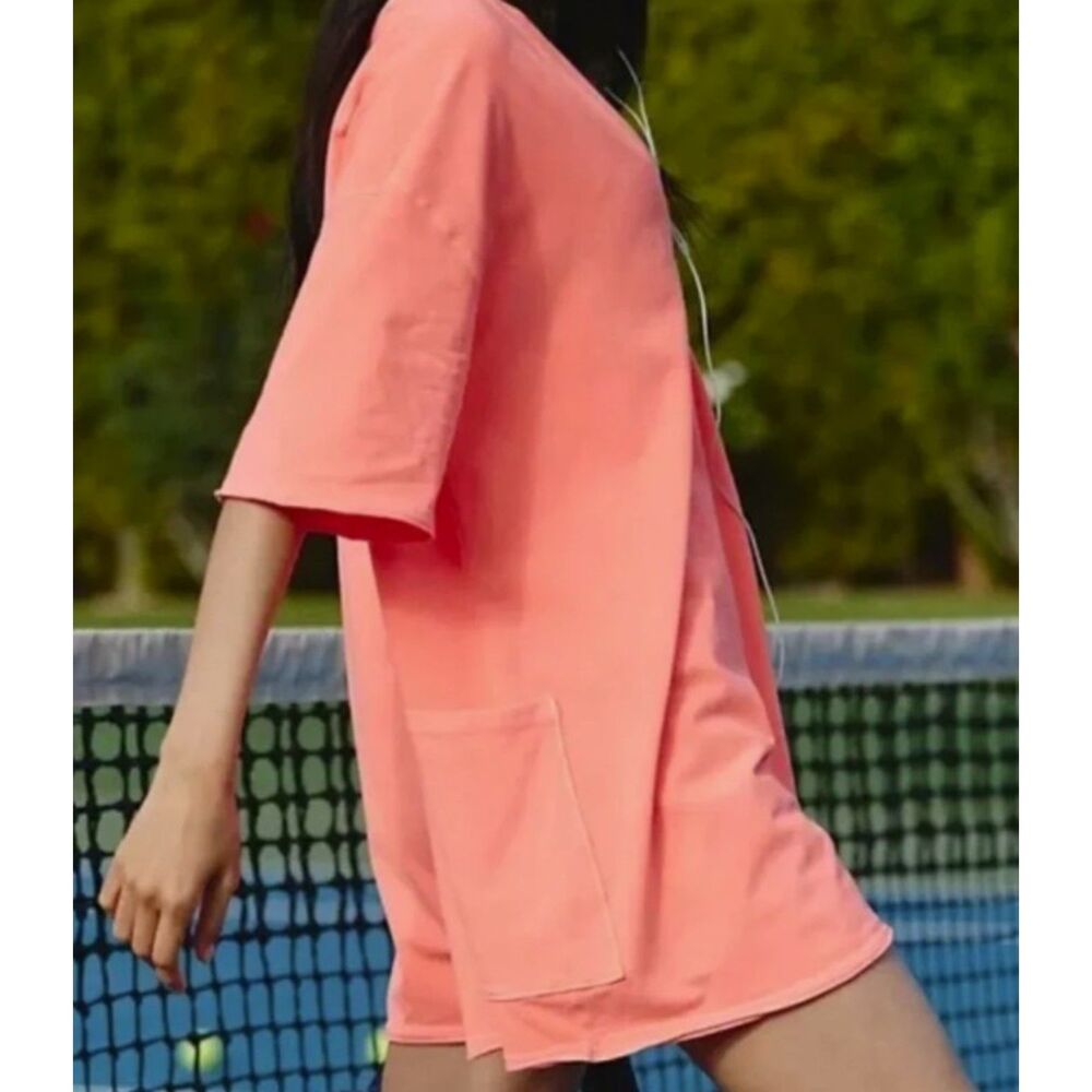 Neon Coral, Short-Sleeve Tee Romper/ FP Movement by Free People/ Medium